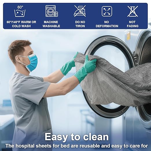 1Pack Hospital Bed Sheets with Elastic All Around for a Perfect Fit, Waterproof Sheets for Hospital Bed at Home, Reusable and Machine Washable, 36" x 84" x 14" (Floral-Grey)