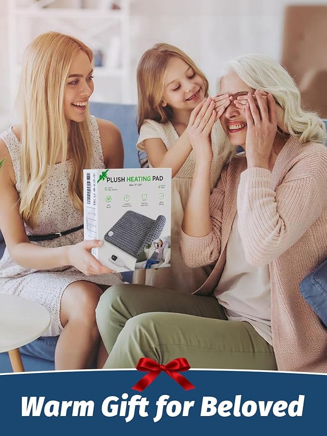 Heating Pad for Period Cramps Back Neck and Shoulders Pain Relief, 17”×33” Large Heated Pad with 4 Level Timing, 6 Level Heat Setting and Auto Shut Off, Gifts for Women, Men