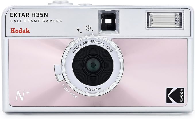 Kodak EKTAR H35N Half Frame Film Camera Bundle with Kodak Ultramax 400/24EXP 35mm Roll Film (Glazed Pink, Bundle)