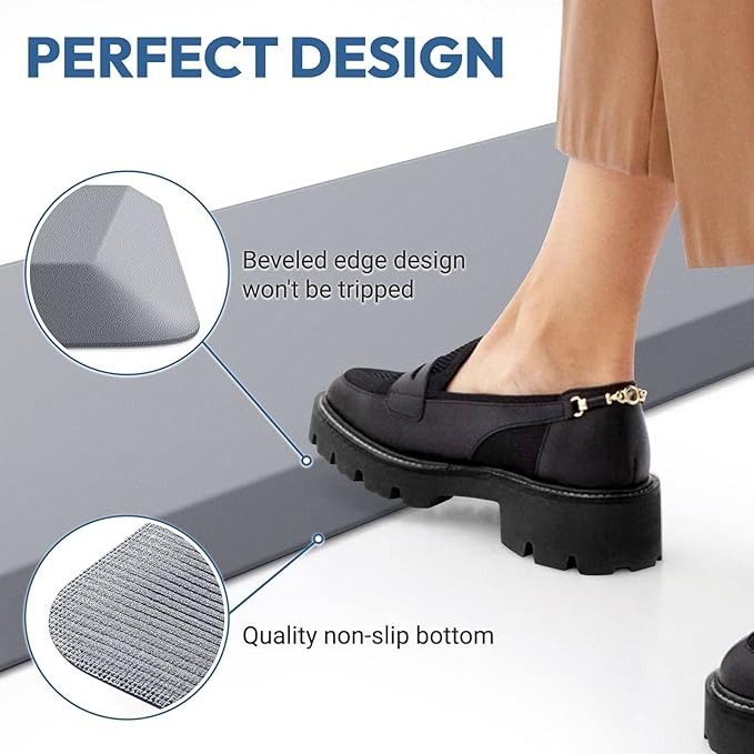 4/5 Inch Thick Kitchen Mat - Cushioned Anti Fatigue Mats for Kitchen Floor - Easy to Clean, Waterproof, Non-Slip Kitchen Rug for Sink, Office, Kitchen (20''x32'' Grey)