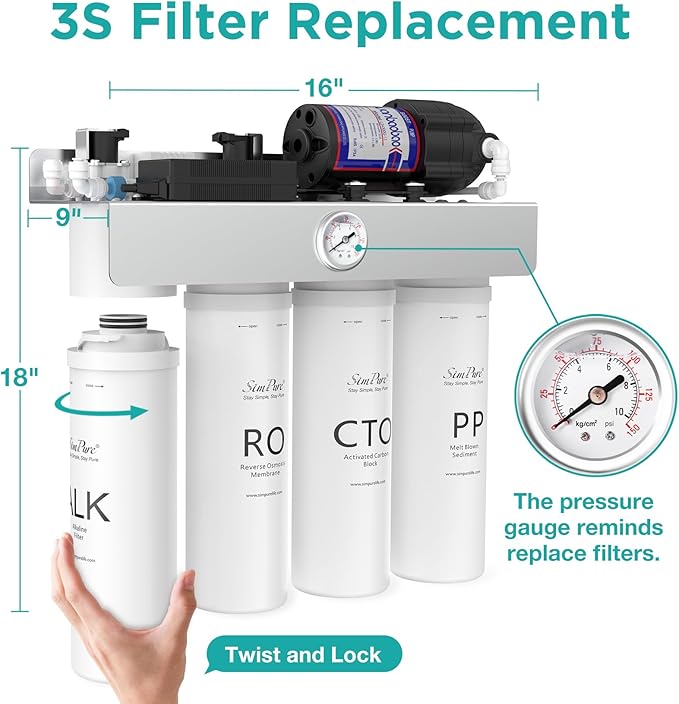 SimPure T1 Series ALK Filter Replacement Alkaline Cartridge for Model T1-100ALK, T1-400ALK, 6 Months Replacement Cartridge (1 Pack)