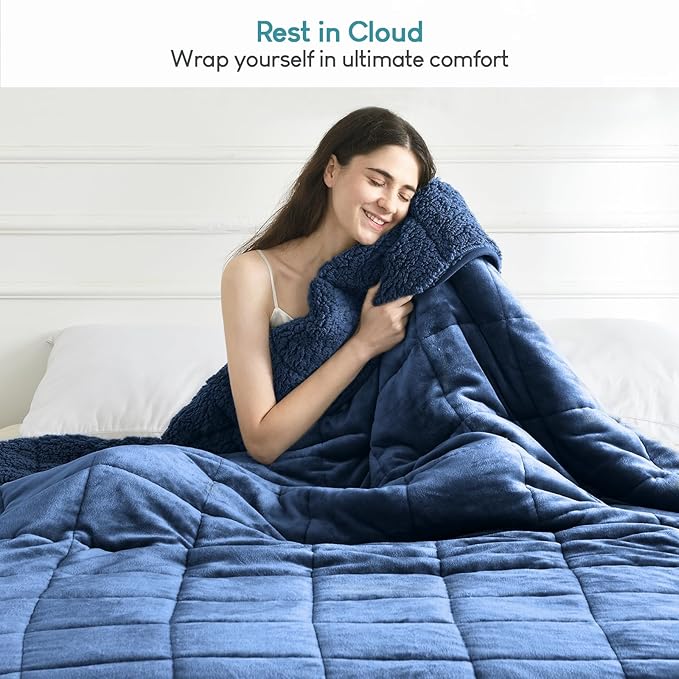 Cottonblue Weighted Blanket 15lbs for Queen Bed, Weighted Blankets for Adults, Fuzzy Soft Sherpa Flannel Throw, Cozy Plush Blanket for Sofa Bed,60 x 80 inches,Navy Blue