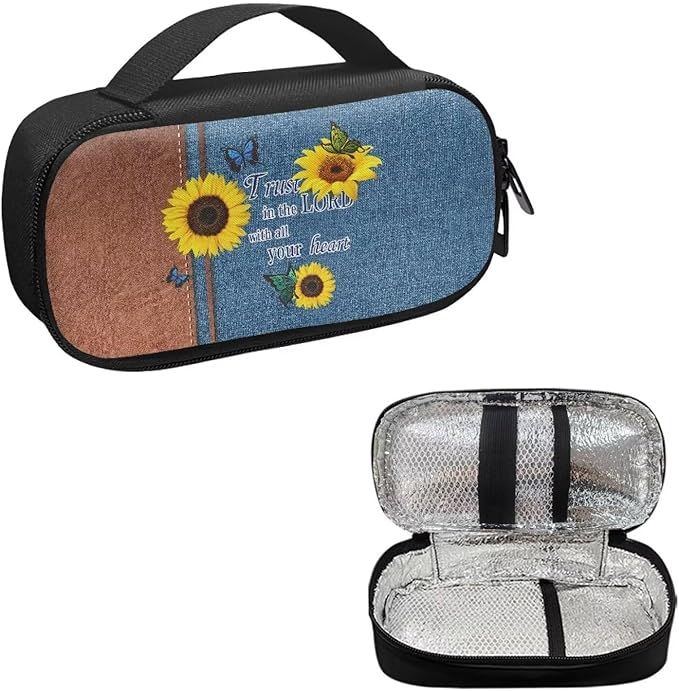 Diabetic Supplies Storage Bag, Portable Glucose Meter Carrying Case, Sunflower Butterfly Insulin Pen and Medication Travel Case for Glucose Meters, Insulin Pen, Test Strips, Lancets, Syringe