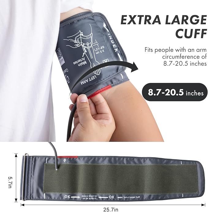 9"-20.5" Blood Pressure Cuff Arm, Wide-Range Extra Large Replacement Cuff, 5 Sizes of Connectors Compatible with Omron and Other Brands BP Machines (BP Cuff Included Only)