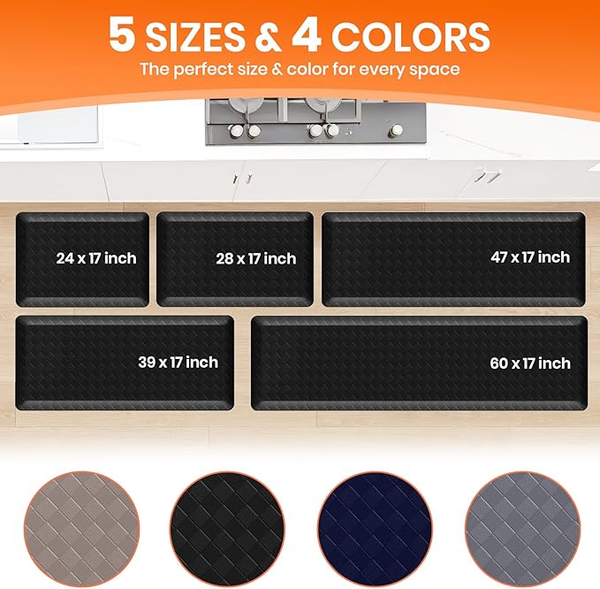 4/5 Inch Extra Thick Kitchen Mats for Floor,Non Slip Anti Fatigue Kitchen Rugs,Waterproof Stain Resistant Sink Mat,Cushioned Standing and Comfort Mats for Office (17"x39" Black)