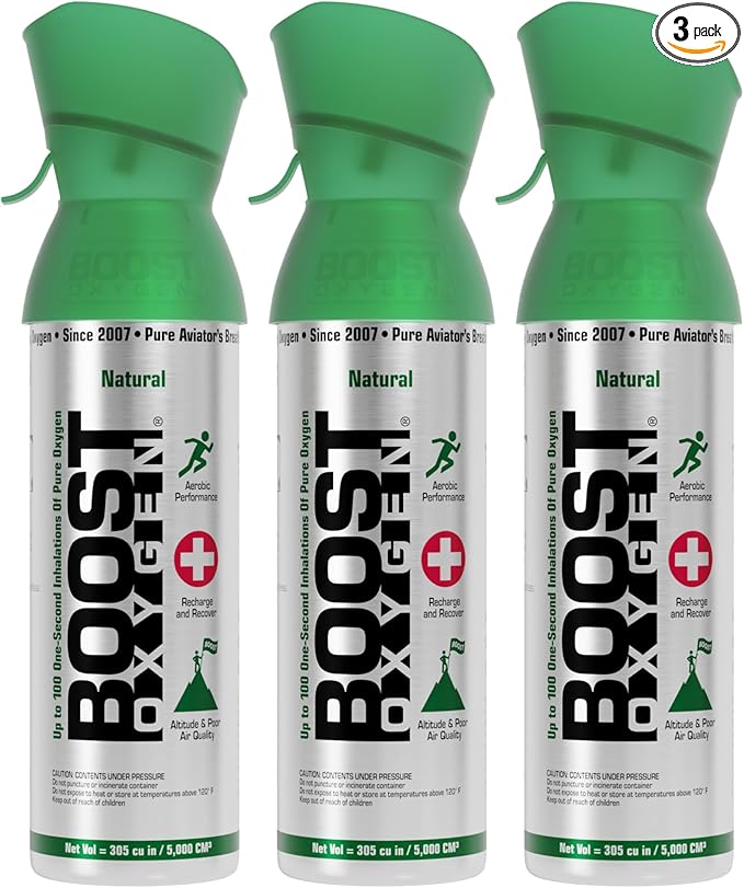 Boost Oxygen Medium Natural 5L Canister | Respiratory Support for Aerobic Recovery, Altitude, Performance & Health (3 Pack)