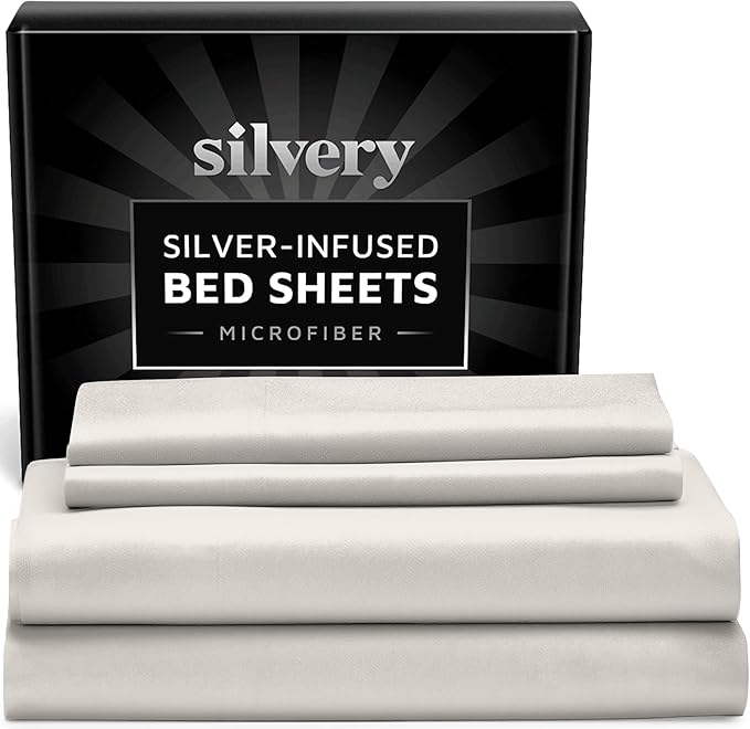 Silvery Silver Infused Bed Sheets Set - Ultra-Soft Temperature-Regulating Fabric with Self-Cleaning Technology™ That Stays Fresh 3X Longer for Hygienic Sleep
