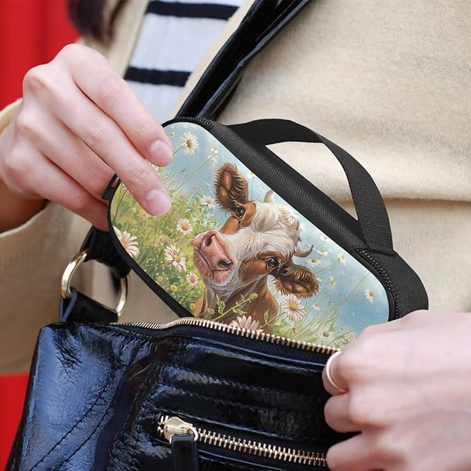 Cute Cow Daisy Insulin Cooler Travel Case Large Capacity Diabetic Medication Cooling Bag with Pockets for Insulin Pens While Traveling and Other Diabetic Supplies