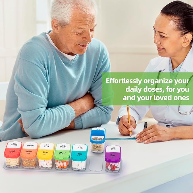 Weekly Pill Organizer,Extra Large Am Pm Medicine Container with Removable Compartments, BPA-Free Pill Sorters 7 Days 2 Times a Day for Vitamins and Supplements