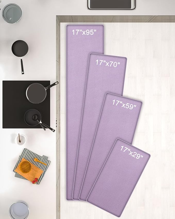 AUTODECO Set of 2 Kitchen Mat and Rugs Washable Cushioned Anti-Fatigue Kitchen Rug for Floor 17"x59" +17"x59", Lightpurple