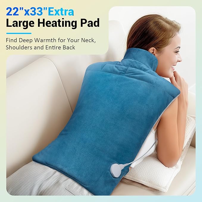 Comfytemp Heating Pad for Back Neck Shoulders, Weighted Electric Heating Pad for Full Back Relaxtion, Extra Large Heat Wrap, Wearable Heated Pad for Women Men Mom Dad Elderly with Auto-Off, 22"x33"
