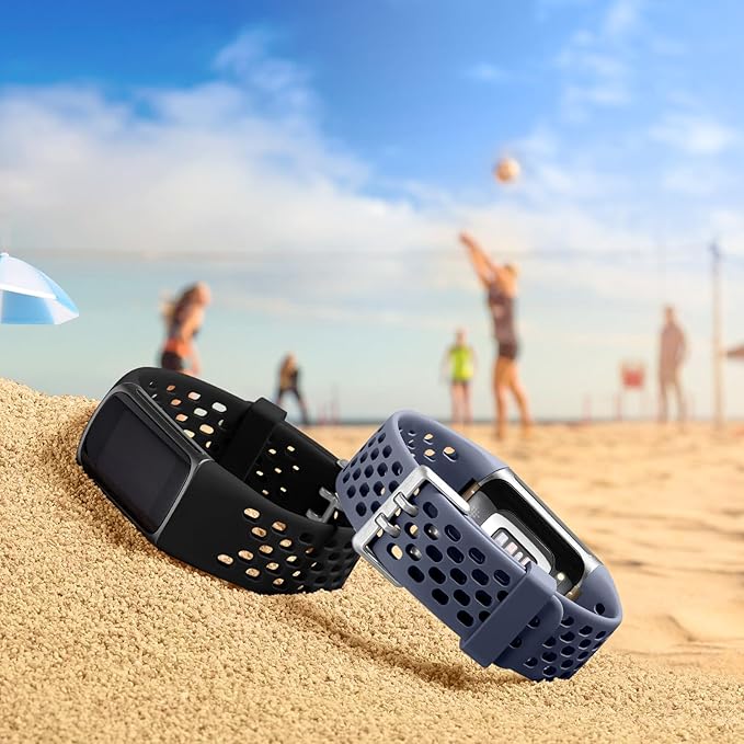 Getino Compatible with Fitbit Charge 5 Bands/Charge 6 Bands for Women Men, Breathable Replacement Sport Strap Adjustable Wristbands for Fitbit Charge 5/ Charge 6 Advanced Fitness Tracker, Blue Grey