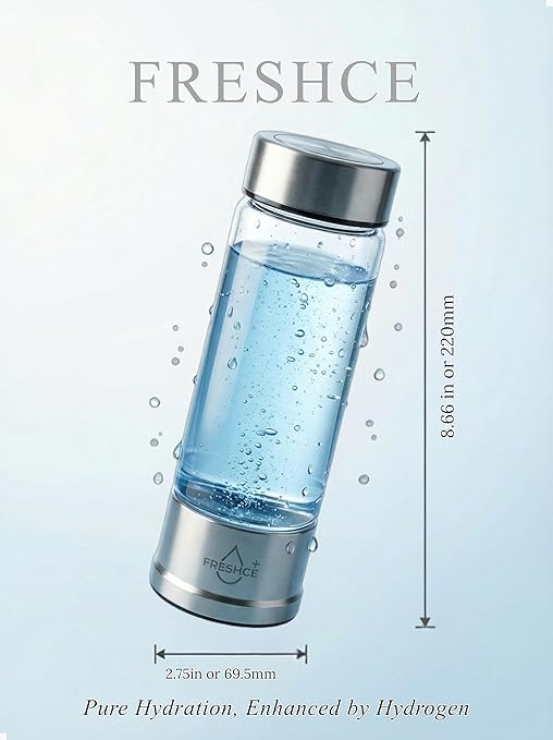 Hydrogen Water Bottle – Hydrogen Water Machine Generator, Glass Water Bottle with SPE/PEM Technology, Portable Rechargeable Water Electrolyzer 1800 PPB, BPA-Free for Home, Office, Gym & Travel