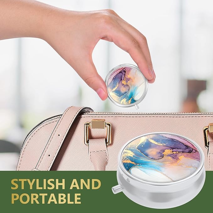 Nipichsha Pill Box, Small Pill Case for Purse & Pocket, Cute Travel Medicine Organizer, Portable Medicine Container Holder to Hold Vitamins, Medication, Fish Oil & Supplement, Ink Pink Marble