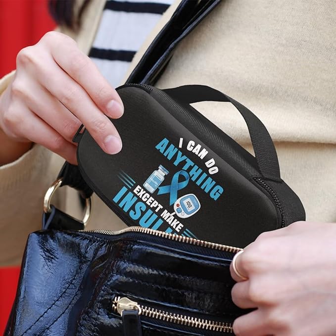 Rnyleeg I Can Do Anythings Diabetic Bags for Supplies Black Insulin Cooler Travel Case Portable Diabetic Travel Case for Insulin Pens Diabetes Supply Case with Handle&Zipper