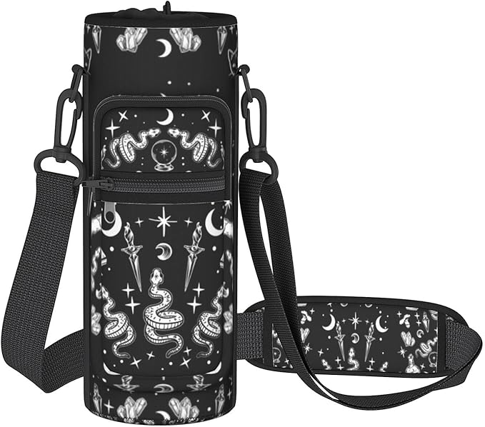 Goth Moon Water Bottle Sling Bag for 25oz/32oz Tumblers,Adjustable Neoprene Water Bottle Carrier Bag,Insulated Carrier with Shoulder Strap & Phone Pocket - Halloween Goth Gifts for Women