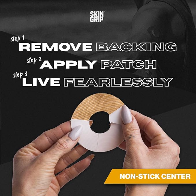 Skin Grip Universal Adhesive Patches for CGM and Insulin Pumps with Cutout (20-Pack), 0.8-Inch Hole, Waterproof & Sweatproof for 10-14 Days, Glucose Monitor Patch, Diabetic Sensor Cover, Tan