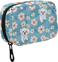 Fustylead Cute Cartoon Maltese and Daisy Flowers Pill Organizer Travel Bag, Small Portable Pill Case Cute for Vitamin Fish Oil Supplements Medicine Organizer with Zipper