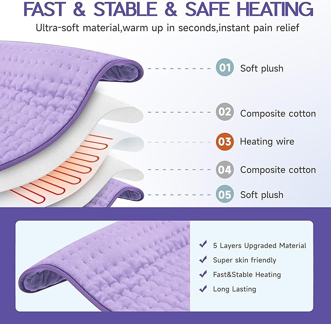 Heating Pad for Back Pain & Cramps Relief, Electric Heating Pad for Neck/Shoulders/Legs/Arms/Knee, Dry&Moist Heating Pads, 6 Heat Settings, Auto Off, Machine Washable, Gifts for Women(20''x24'')