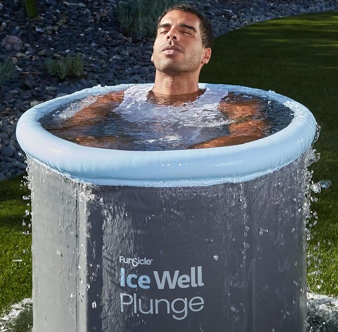 Funsicle Ice Well Cold Plunge Tub, Portable Recovery Ice Bath, for Athletes & Adults, 80 Gallon Triple Layer Outdoor Plunge Pool with Thermometer, Cover & Storage Bag