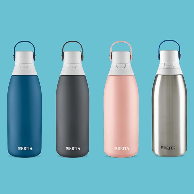 Brita Stainless Steel Premium Filtering Water Bottle, BPA-Free, Reusable, Insulated, Replaces 300 Plastic Water Bottles, Filter Lasts 2 Months or 40 Gallons, Includes 1 Filter, Rose - 32 oz