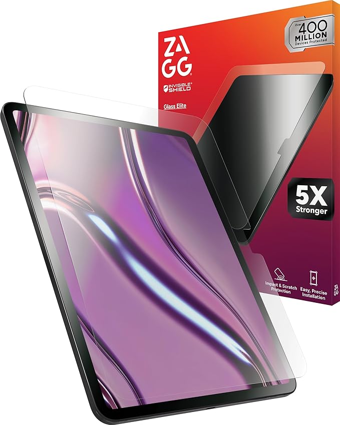 ZAGG Glass Elite Screen Protector for iPad 11-inch (A16) & iPad 10.9-inch (10th Gen) - 5X Stronger Tempered Glass, Smudge-Free, Easy Installation, Eco-Friendly with Recycled Glass