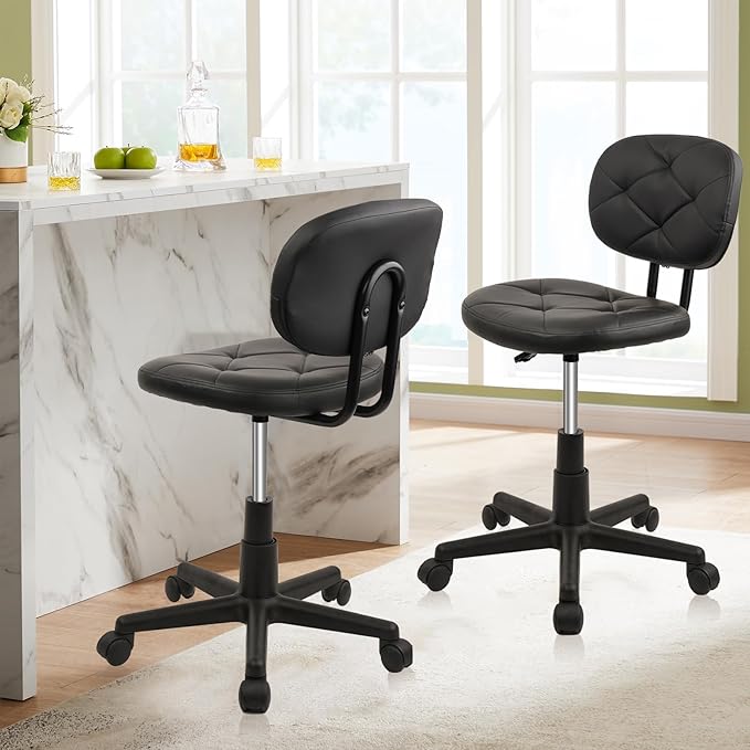 Round Rolling Stool with Adjustable Height and Pu Leather Backrest Swivel Stool Chair for Salon Tattoo Work Office Massage Black