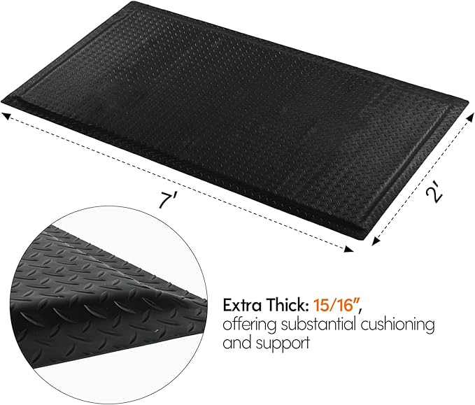 Nisorpa Anti Fatigue Mats Industrial 2' x 7' Ergonomic Standing Mat 15/16" Extra Thick Cushioned Shop Floor Mats Kitchen Mats Heavy Duty Commercial Diamond Plate Support for Leg & Back Pain, Black