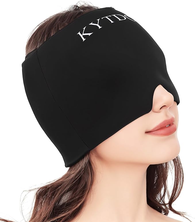 Migraine Relief Cap Gel Ice Head Wrap - Hot & Cold Therapy Soothing Headache Hat Ice Pack Mask, Headache Relief Wrap for Tension, Stress, Hangover &Puffy Eyes (Black)