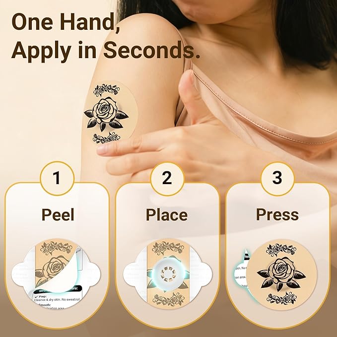 Libre 3 & Plus Tattoo Sensor Covers Waterproof, 10 Pack Amolyfe Freestyle Libre 3 Covers, Bump-Proof with Hard Cap, Waterproof Breathable Medical CGM Adhesive Patches, 14-Day CGM Protection (Rose)