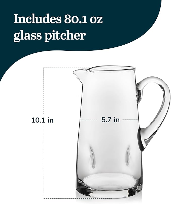 Libbey Impressions Large Glass Pitcher, 80 Oz, Clear, Tall Cocktail Pitcher, Modern Glass Pitchers with Handle for Lemonades, Iced Tea, Wine and More