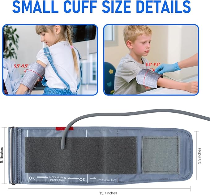 Small Blood Pressure Cuff for Kids, Slim Arm, Compatible with Most Monitors, ARM Blood Pressure Replacement Cuff with 8 Connectors (5.5"-9.5")
