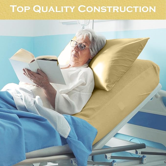 Moukeren 6 Pcs Hospital Bed Sheets Set Deep Pocket Fitted Sheet 36 with Elastic All Around Easy Care Knitted Jersey for Home/Nursing Home (Beige)