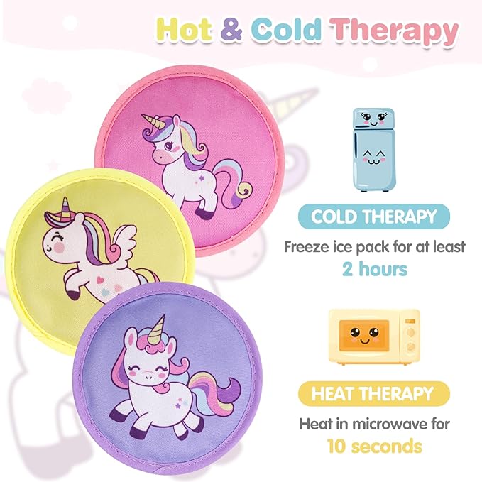 Hilph Kids Ice Packs for Boo Boos, Reusable 3 Pack Gel Ice Packs for Toddlers & Children Injuries, Soft Small Hot & Cold Pack for Bumps, Bruises, Fever, Toothache, Get Well Gifts