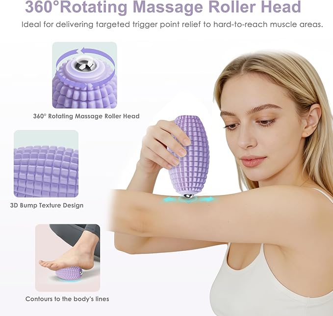 Vibrating Massage Ball for Muscle Recovery, Silicone Myofascial Massage Ball, Plantar Fasciitis Relief,Hip & Psoas Release, Deep Tissue & Trigger Point Roller for Neck, Back, Foot (Purple)