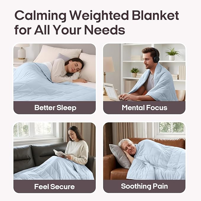 ZonLi Weighted Blanket for Adults (60"x80", 20lbs, Light Blue) Queen Size High Breathability Cooling Heavy Blanket, Soft Material with Premium Glass Beads, All-Season, Easy Care