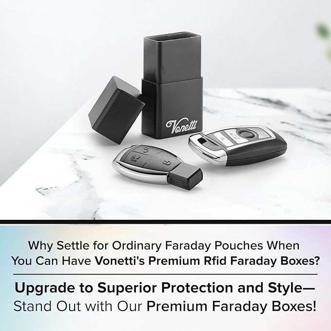 VONETTI Originale Faraday Box for Car Keys- Anti-Theft Car Key Signal Blocking Pouch, RFID Keyless Entry Key Fob Protector & Blocker Blocking Cages- Car Accessories Gift for Men and Women
