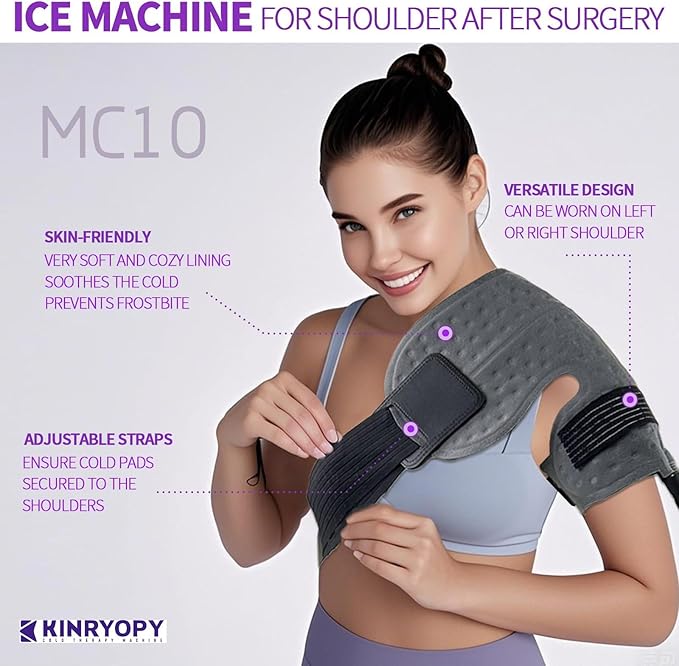 Cold Therapy Machine for Shoulder with Programmable Timer, Portable Ice Machine for Shoulder After Surgery, Lightweight Replacement Recovery System, Cryotherapy Pain Relief w/Compression Pad