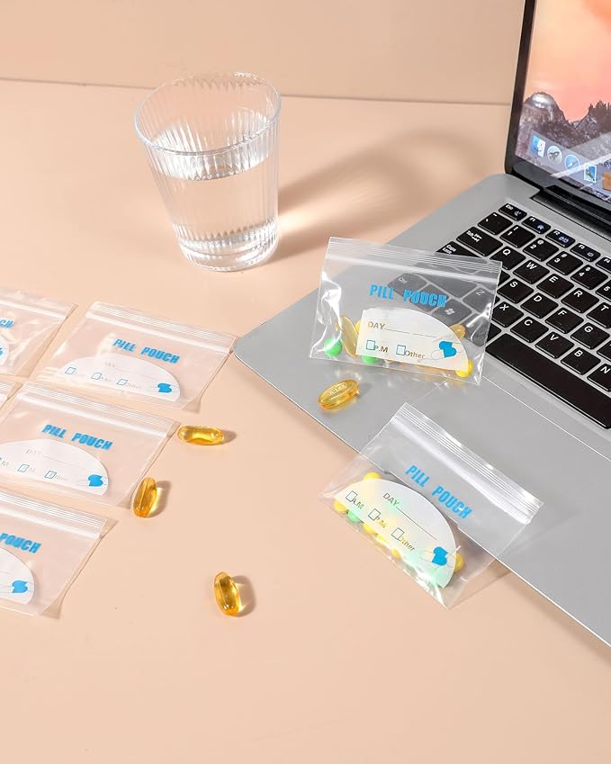 100 Pack Pill Pouch Bags - (4" X 2.75") Thickness is 6 Mil, Portable Plastic Pills Bag Hold Vitamin, Supplements, Medication, and Vitamin Storage