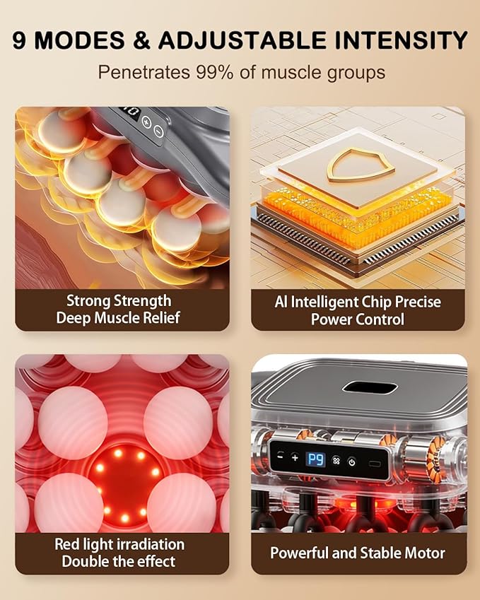 16 Head Massage Gun Set - Deep Tissue Percussion Massager with 9 Modes&Levels with Red Light Therapy,for Body,Back,Shoulders,Neck,Legs,Foot,Massage Gun deep Tissue,Best Gift for Women,Men,Mom and Dad