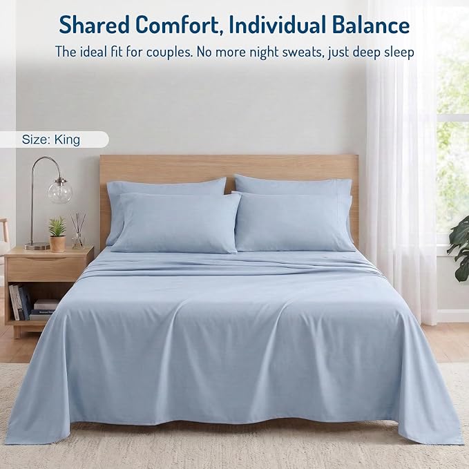 Degrees of Comfort Coolmax® Cooling Bed Sheets King Size for Hot Sleepers, Moisture Wicking Sheet Set for Night Sweats, Deep Pocket, Ultra Soft, Cozy for All Seasons, Light Blue 4 Pieces