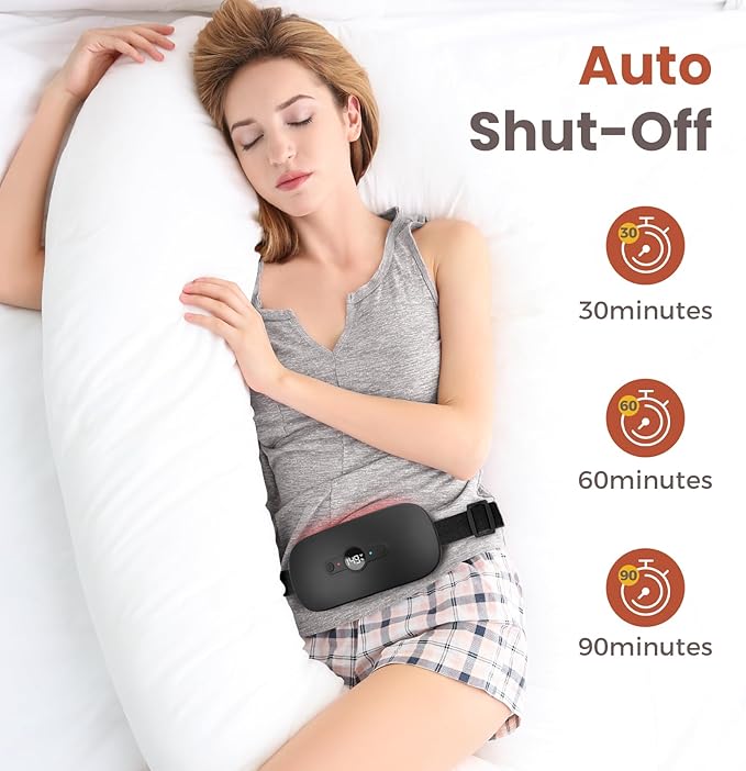 NOWWISH Heating Pad for Period Cramps Pain Relief, Portable Electric Cordless Menstrual Heating Pad Rechargeable with 6 Heat Levels and 6 Massage Modes, Christmas Gifts for Women Teen Girls, Black