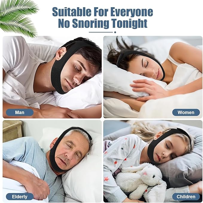 Chin Strap for Sleeping - Anti Snoring Devices - Comfortable Stop Snoring Solution - Adjustable Breathable Sleep Apnea Devices - Simple and Effective Anti Snoring Chin Strap (Black)
