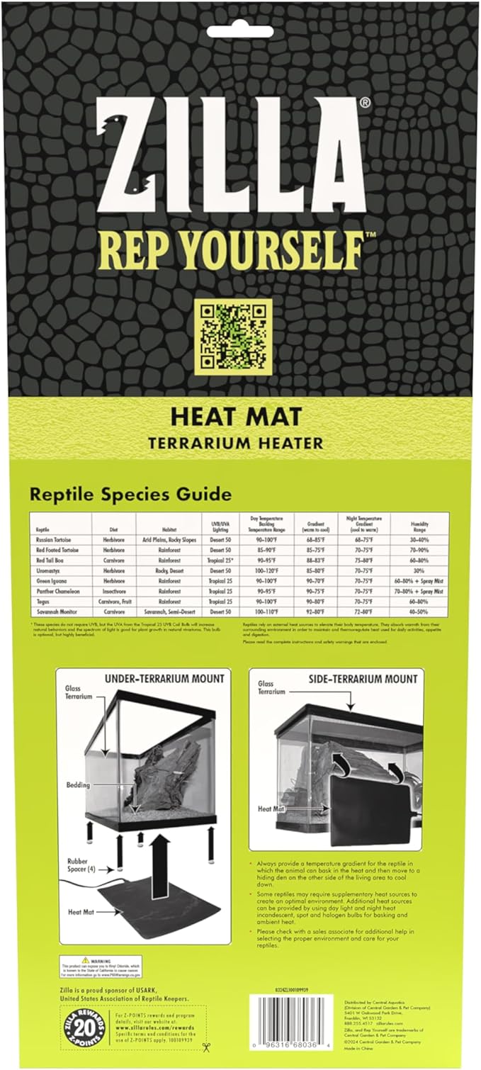 Zilla Terrarium Heat Mats Black Large, 50-60 Gallon, 24 Watt