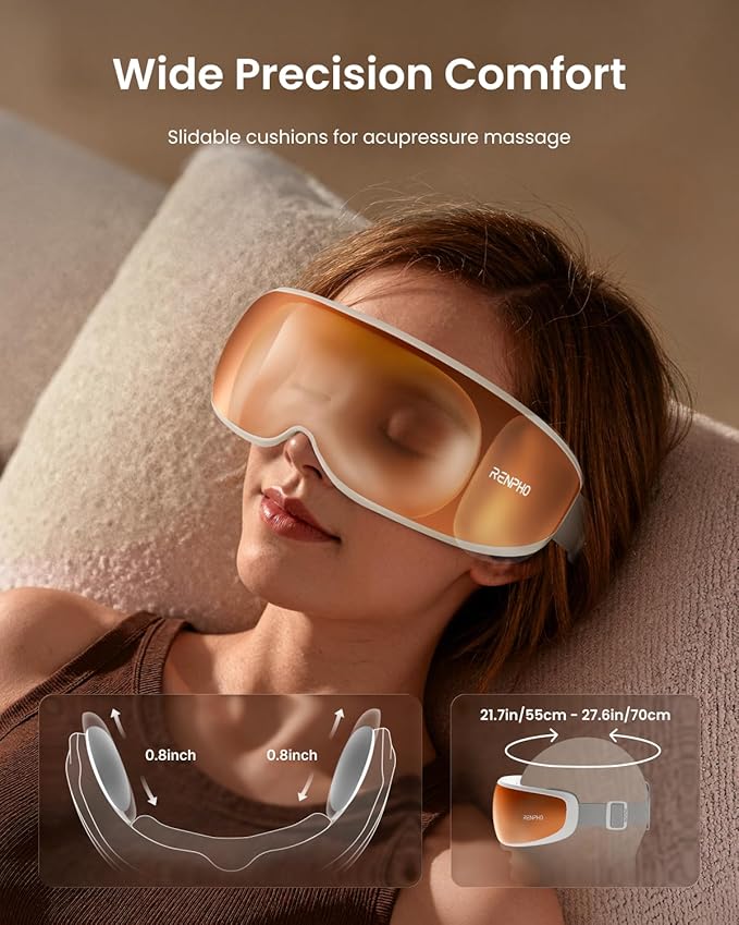 RENPHO Temple Massager Eye Massager for Migraines, Birthday Gifts for Women Men Mom Her, FSA Eligible HSA Voice Control Smart, Head Circumferences 21.7in to 27.5in Eyeris Calina