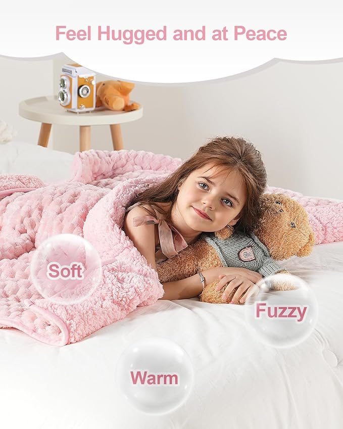 Super Soft Luxury Fleece Sherpa Weighted Blanket for Teens, 5lbs Small Weighted Lap Blanket for Adults, Turtle Shell Fuzzy Warm Throw for Winter, Compact Heavy Blanket for Better Sleep, Pink, 36"x48"