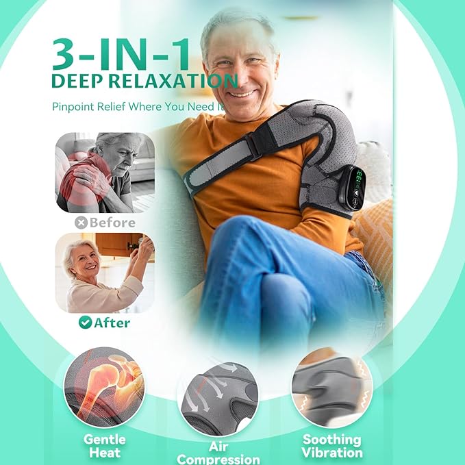 Shoulders Massager, Adjustable Shoulder Massager with Heat for Pain Relief Deep Tissue, 3 Levels Vibration & 3 Levels Heating Shoulder Heat (Black)