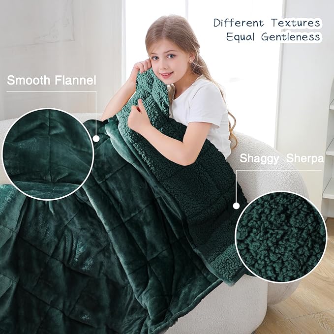 Aemicion Weighted Blanket for Adults Kids(10lbs,48"x72",Green on Both Sides) Sherpa Fleece Heavy Blanket for Sleeping Perfect for 80-110lbs, Machine Washable