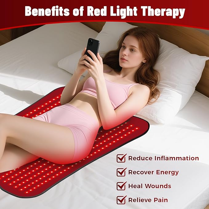 Red Light Therapy Mat for Body, 31.5''x 24'' Red Light Therapy Pad with Controller, 420pcs 2 in 1 LEDs (660nm & 850nm), Adjustable Timer & Intensity