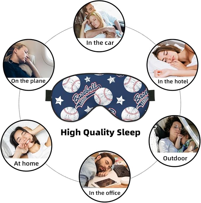 Baseballs and Stars Sleep Mask Eye Mask with Adjustable Strap Eye Sleep Shade Cover Blocks Light for Women Men Airplane Travel Nap